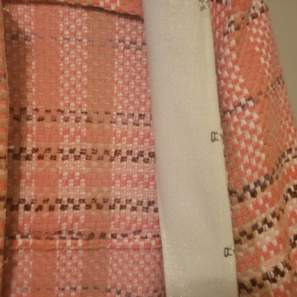 Vilagallo Plaid Multicolored Textured Woven Fringe Trim Open Jacket Cardigan - Picture 7 of 8